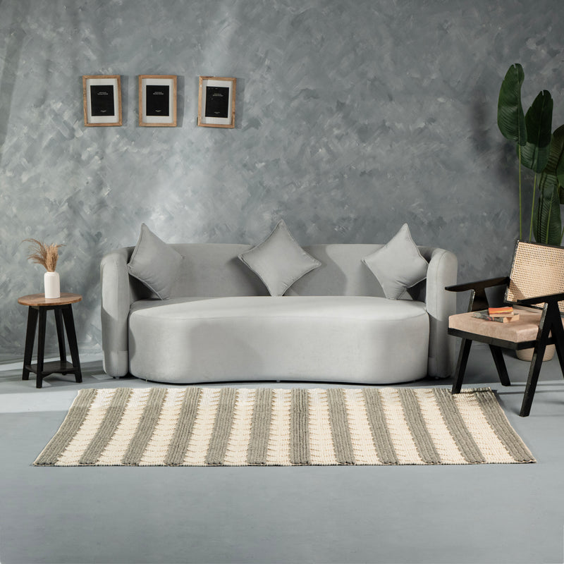 Ivory & Taupe Textured Striped Rug – Modern Neutral Area Rug