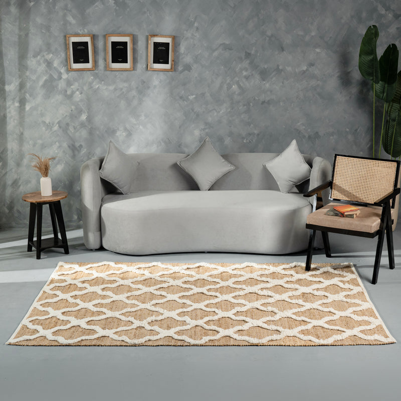 Natural Jute & Ivory Trellis Rug – Handcrafted Geometric Area Rug