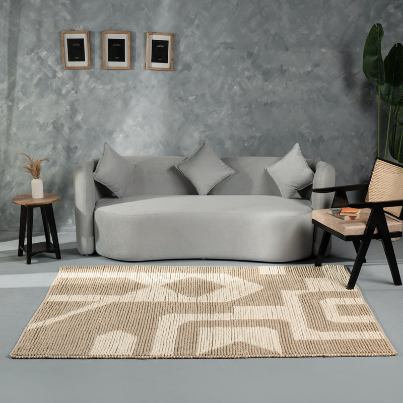 Beige & Ivory Abstract Geometric Rug – Modern Textured Area Rug